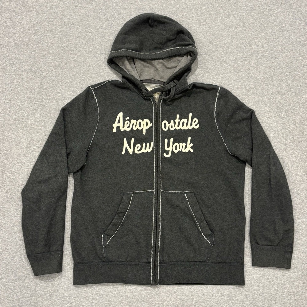 Vintage Y2K Aeropostale Spellout Hoodie Men's Size XXL Gray Contrast Stitch